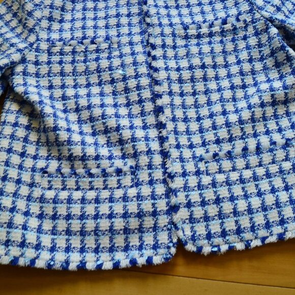 Ann Taylor Women’s Cropped Fringe Tweed Jacket Blue white Sz 8 office preppy - Picture 4 of 14